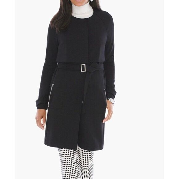 Chico’s Women Black Belted Long Sleeve Trench Coat Size 0 - Picture 1 of 13